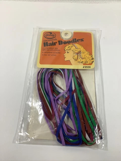 NOS Vintage Goody Grosgrain Hair Doodles- 6 Ribbons 1980's (42" long each)