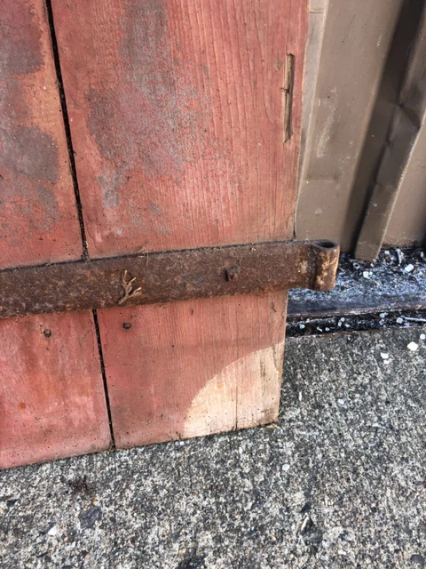 vintage mid 19th century PA barn door with strap hinges 39.25” w x 40” h RED 4
