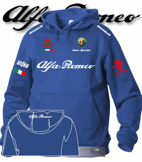Felpa hoodie printed Alfa Romeo Cuore Sportivo 3 Alfissimo Biscione 7 colori BL