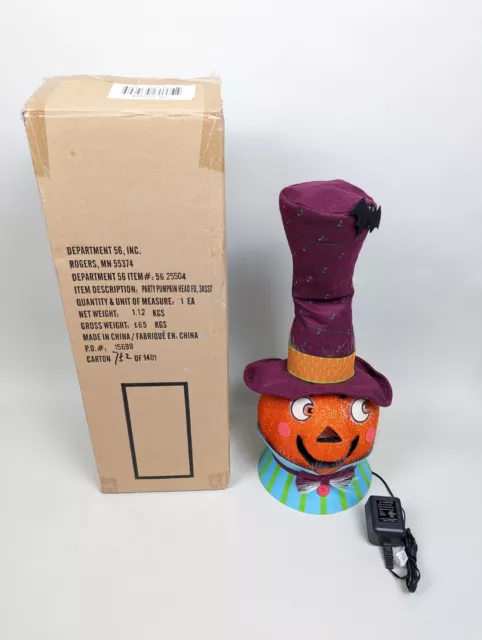 Dept 56 Fiber Optic Light Halloween Party Pumpkin Head Top Hat 2ft Tall