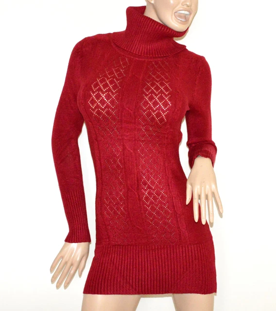 MINI ABITO MAXI PULL ROSSO donna vestito collo alto dolcevita manica lunga G10