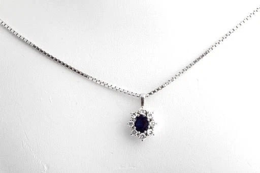 Saphir Brillant Diamant Collier Kette 750 18K Weiß Gold Länge 44cm #