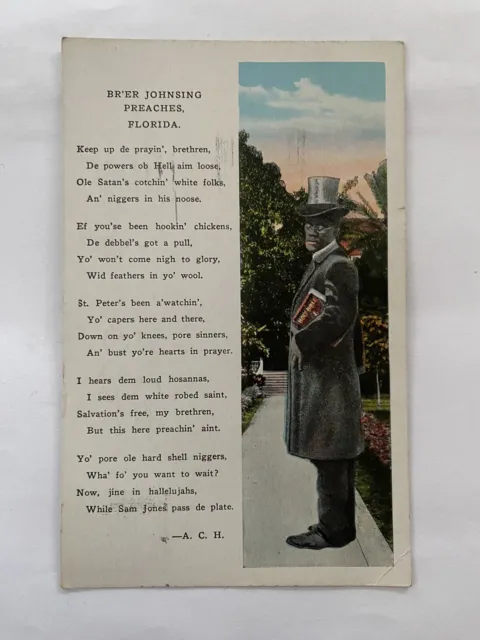 1931-Br’er Johnsing-Preaches Florida-He’s in his Top Hat-with prayer-msg/stamp