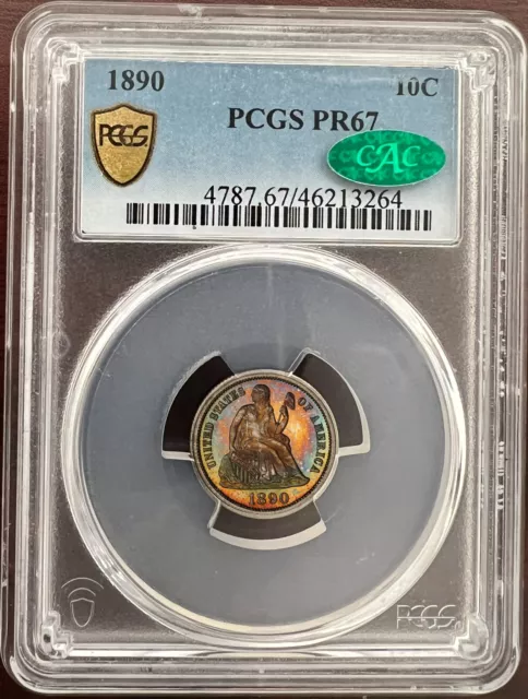 1890 10C Dime Liberty Seated PCGS PR67 (CAC)