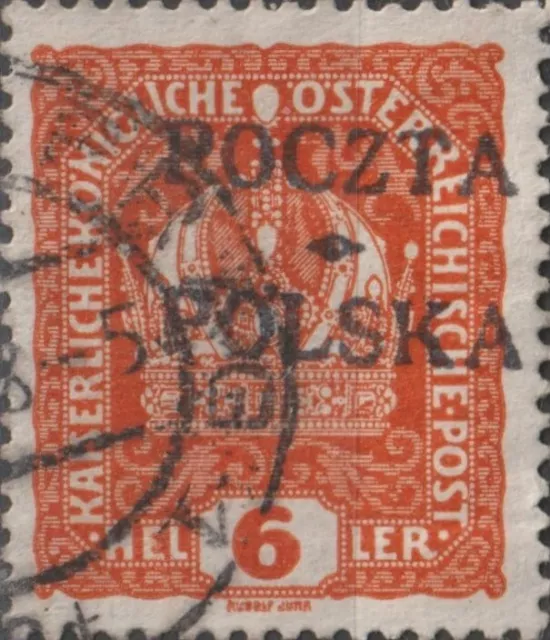 USED 1919 POLAND 6 He Krakow Issue Stamp POLSKA POCZTA Overprint Austrian Empire