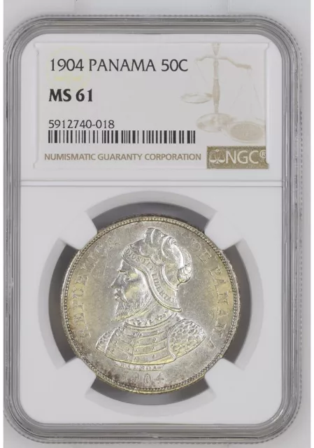 1904 Panama 50 Centesimos MS61 NGC 50c 1/2 Half Balboa Mint State BU Silver Coin