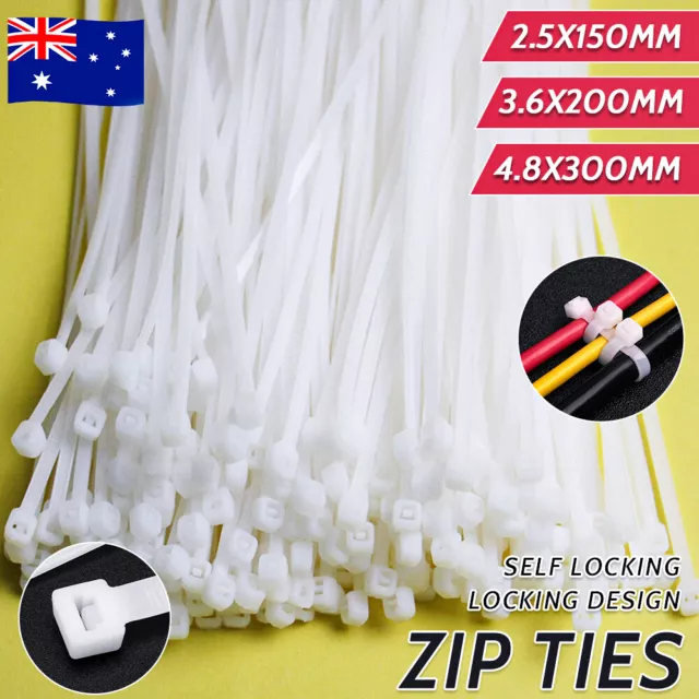 Cable Ties ZipTie white Nylon UV Stabilised Plastic Electrical Wire Bundle Bulk