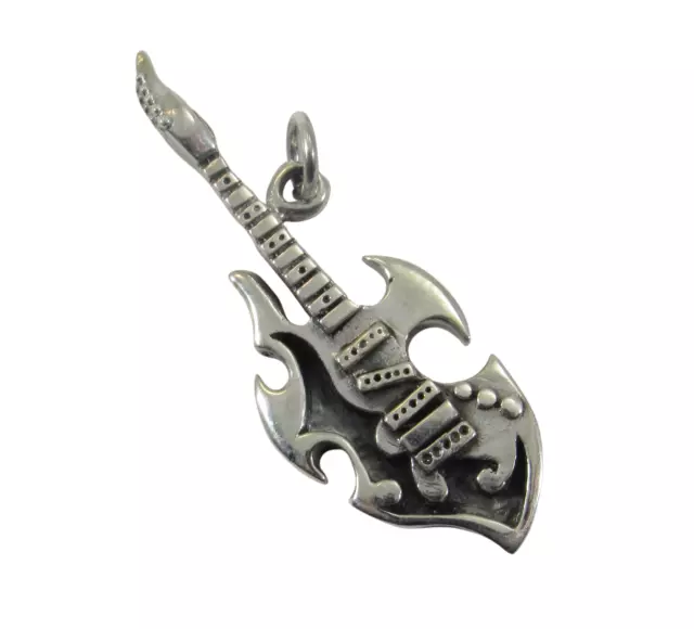 Handcrafted Solid 925 Sterling Silver ELECTRIC GUITAR Pendant Rocker Jewelry