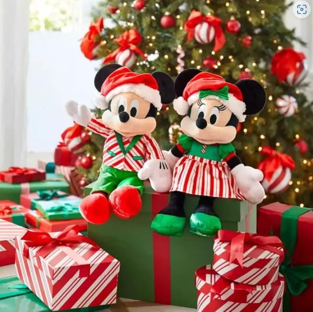 Disney Store 2023 Mickey & Minnie Mouse Holiday Christmas Medium Plush 15" NWT