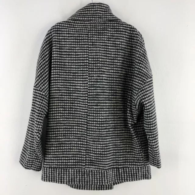 Topshop Black Houndstooth Wool Blend Asymmetrical Snap Button Pea Coat Women 4 2