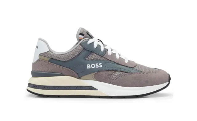 Hugo Boss Trainers Mens Grey Casual Logo Kurt Runn Sneakers - Size 7