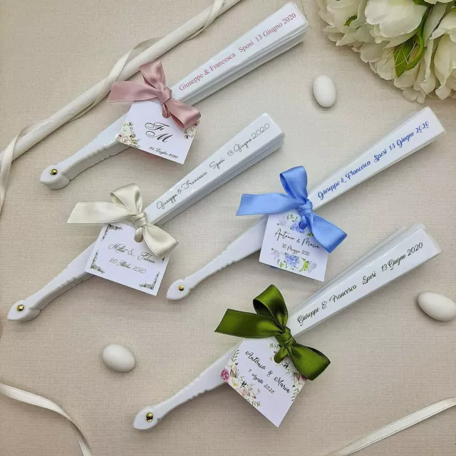 Ventagli per Matrimonio Personalizzati Bianchi con Nomi Fiocco Ventaglio Bianco