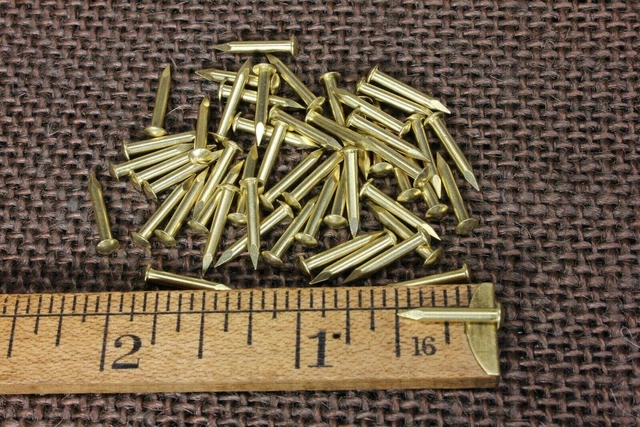 1/2” Solid Brass BRADS Escutcheon pins 50 NAILS large head #15 gauge USA made