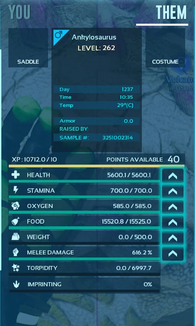 ARK SURVIVAL ASCENDED PvE statistiche elevate Ankylosaurus 616 m PC ...