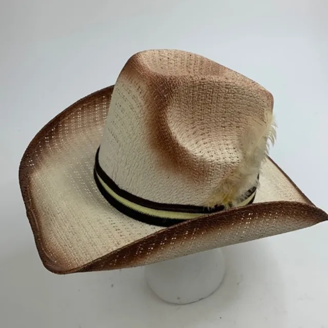 Vintage Vaquero Mexican Cowboy western hat Made Mexico Size 6 7/8 Feather Ombré