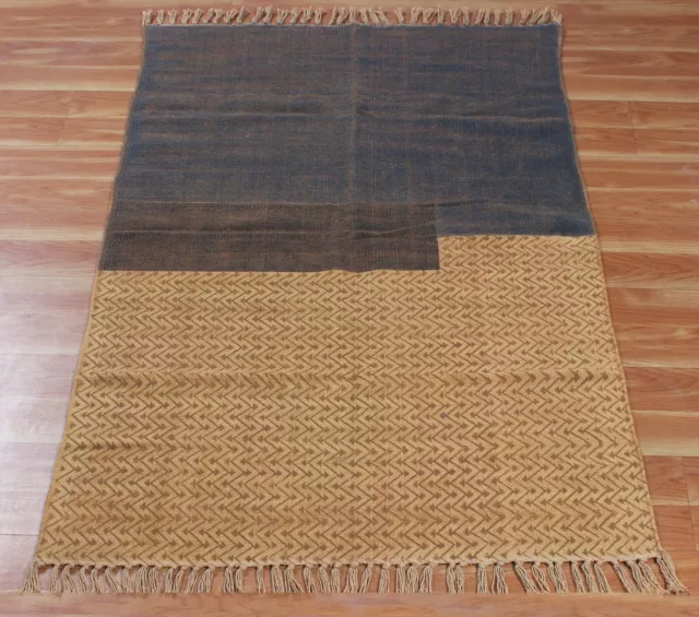 Natural Cotton Dhurries Living Room Area Rugs Kitchen Brown Kilim Hand Woven Mat