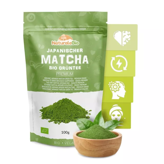 Matcha Tee Pulver Bio - Premium-Qualität - 100g. Original Green Tea aus Japan.