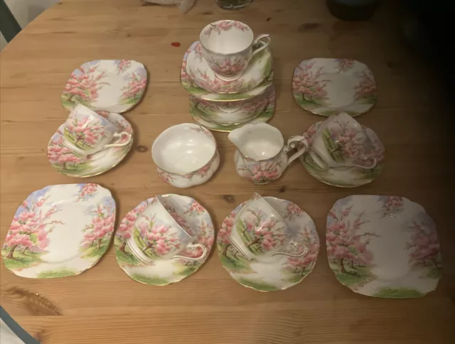 Royal Albert Blossom Time Tea Set 6 X Cups Saucers Plates 1 X Jug & Bowl 20 Pce