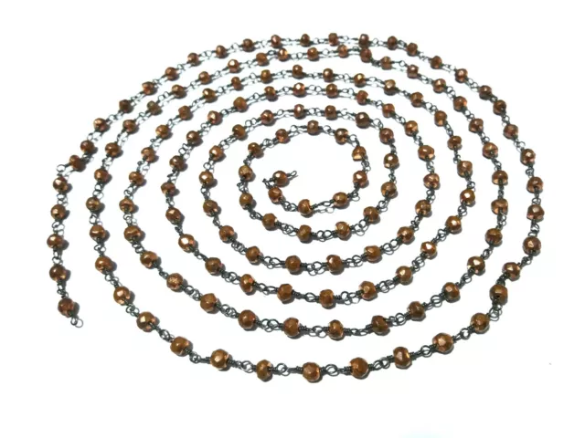 Copper Pyrite Rondelle 3-4mm Beads Rosary Beaded Chain Black Plated Wire 1 Feet