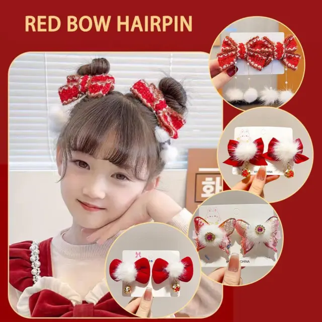 Clip per capelli vintage rosso per bambini accessorio per capelli Capodanno R7B6