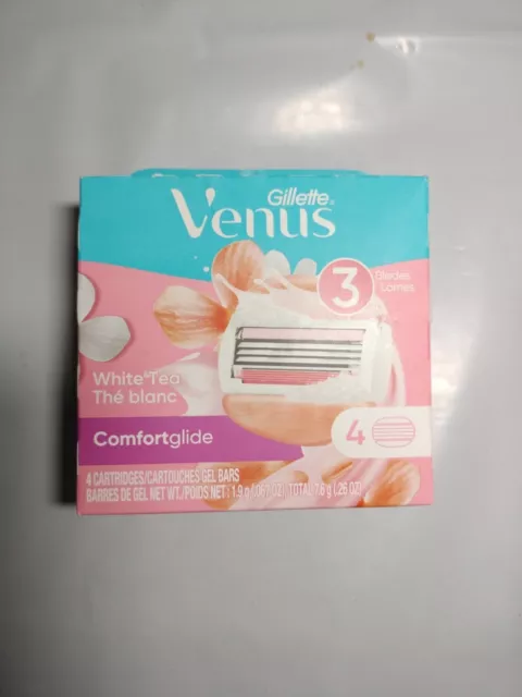 Gillette Venus White Tea 4 Cartridges Comfortglide 3 Blades Each Cartridge NEW