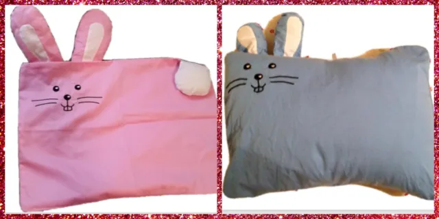 Almohadas para niños pequeños, conejo conejo 1 funda de almohada rosa y 1 azul - 100% algodón plumón antiguo.