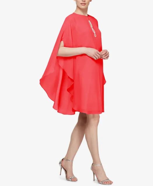 $219 Sl Fashions Womens Cerise Pink Rhinestone-Embellished Capelet Dress Size 10