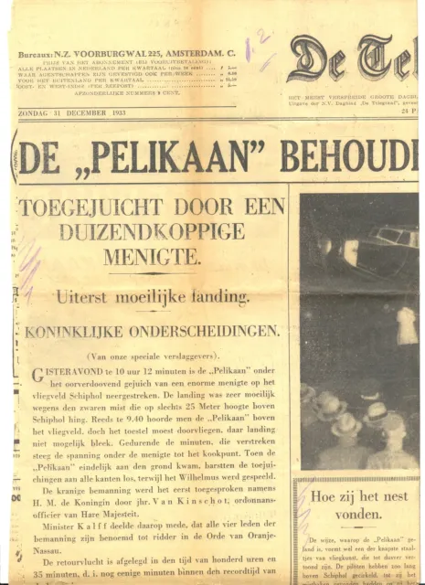 Netherlands Aviation 1933-12-31 Newspaper -Landing Plane = Pelikaan= History