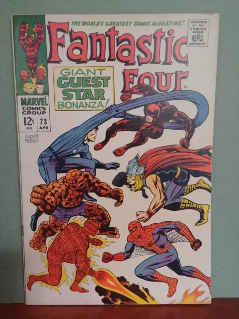 Fantastic Four 73 (1968)  Kirby, Daredevil, Spider-Man , Thor   8.0