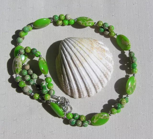 Green Sea Sediment Jasper Crystal Gemstone Beaded Chakra Necklace "Valencia"