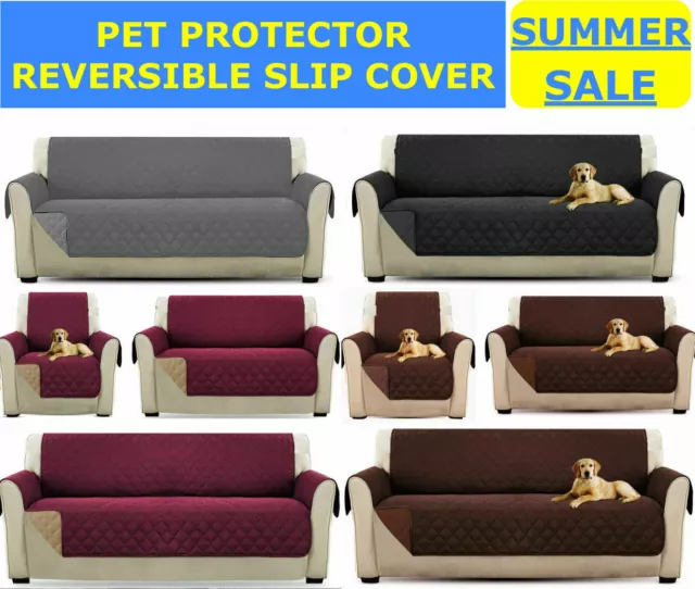 REVERSIBLE Sofa Throw Quilted Sofa Covers Anti Slip Waterproof Dog Pet Protector