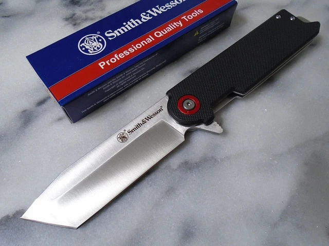 Smith & Wesson Big Benji Tanto Ball Bearing Open Pocket Knife $ Clip Cap Lifter
