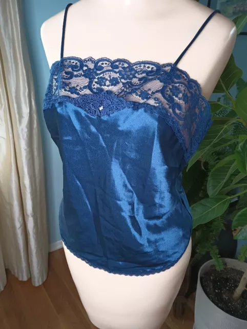 Vintage Christian Dior 90s Navy Blue Lace Camisole With Pearl Bead Detail