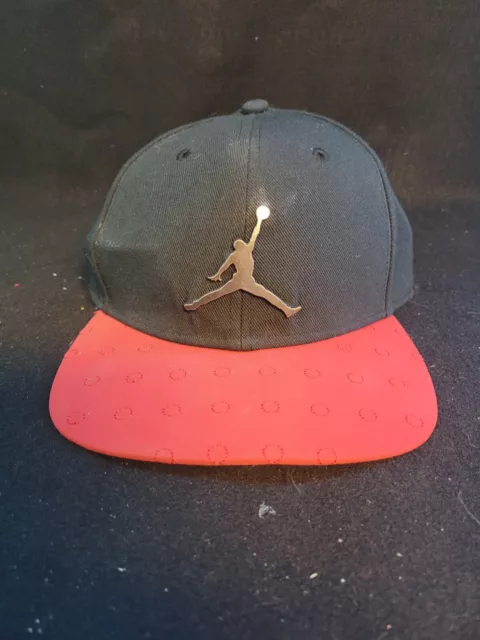 JORDAN JUMPMAN Metal Logo Black & Red Adjustable Snapback Hat Cap One Size