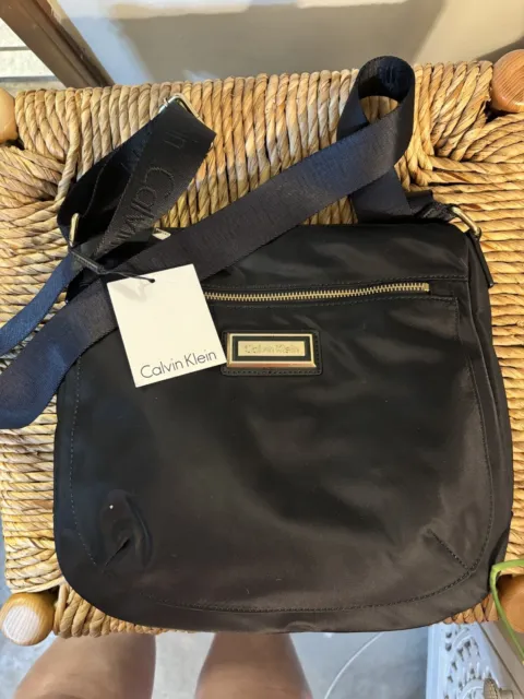 calvin klein black nylon crossbody handbag new