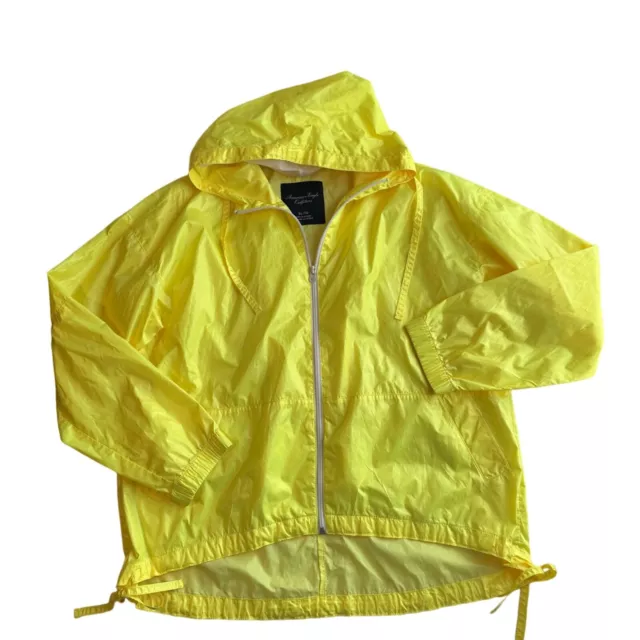 American Eagle Bright Yellow Full Zip Hooded Wind Breaker Jacket Womens XL