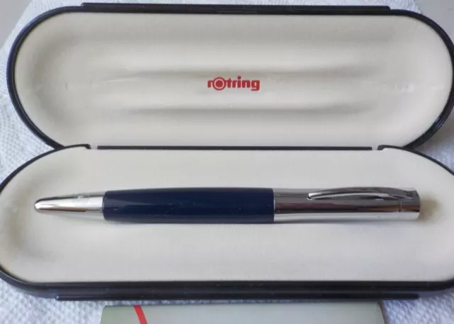 Rotring Initial Navy Blue & Stainless Steel Rollerball Pen New In Rotring Box