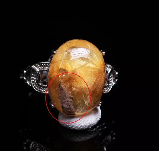 15.5*11.7mm Natural Gold Rutilated Flower Phantom Crystal Adjustable Ring