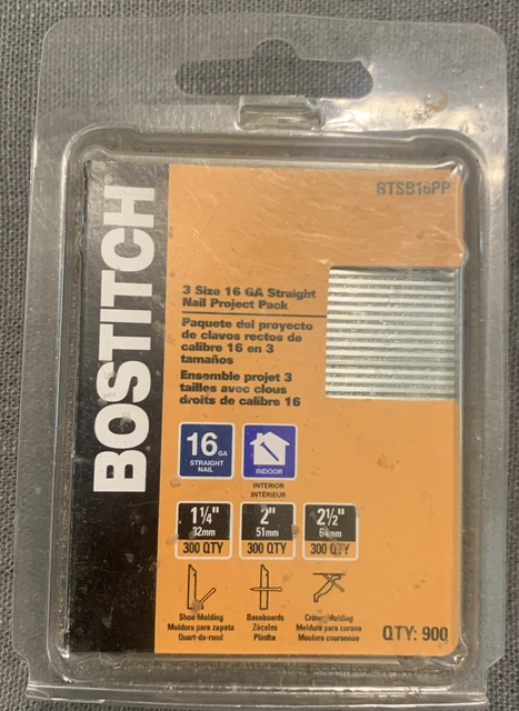 3 Size Bostitch 16-GA Straight Nail Project Pack-1.25”, 2”, & 2.5” BTSB16PP open