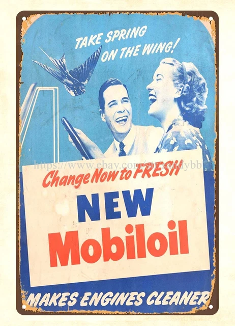 New Mobiloil oil gas metal tin sign lodge cafe pub studio plaques