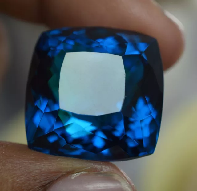 50 Ct Teal Sapphire Blue Lab-Created Square Cushion Cut CERTIFIED Loose Gemstone