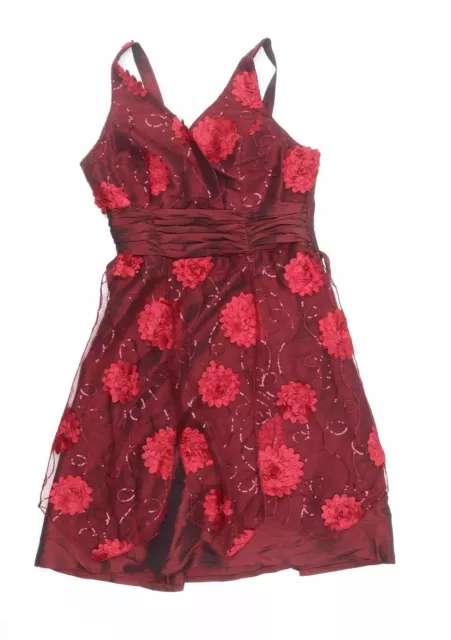 Cherlone Damen-Ballkleid rot Blumenmuster Polyester Größe 8 V-Ausschnitt