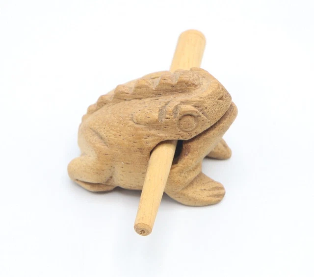 Hand Carved Wood Small Croaking Frog Creates Music Toy Statue 2"