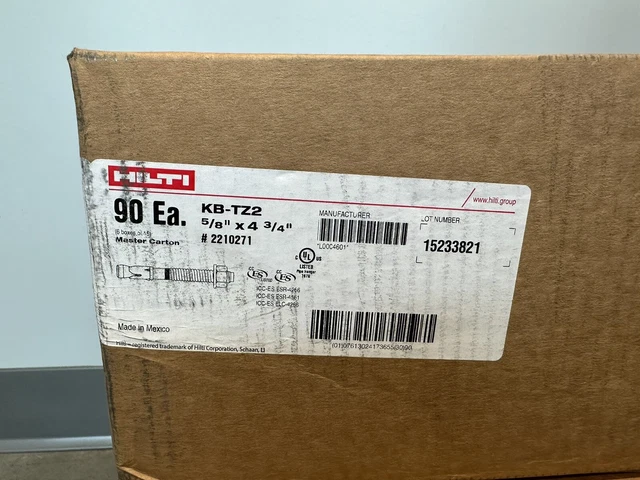 New Hilti 5/8"x 4 3/4" KB-TZ2 Wedge Anchors #2210271 90 PCS, 6 Boxes of 15 PCS