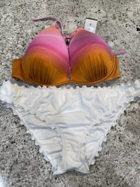 NEW TARGET SHADE & Shore Ombré Neon Orange Pink Bikini Top 38D White  Ruffles XL! $29.60 - PicClick