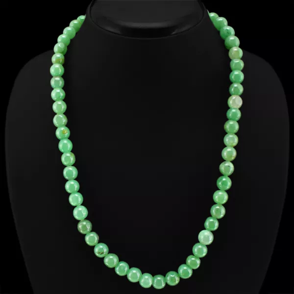 Demanded 318.00 Cts Natural Untreated Green Jade Round Beads Necklace - (Dg)