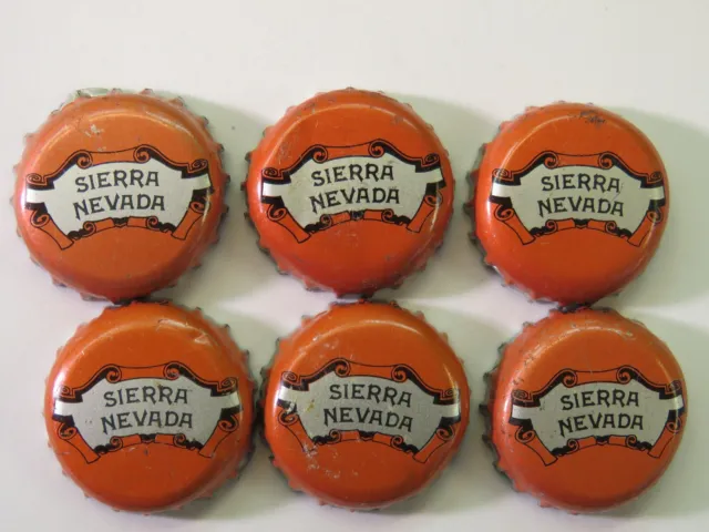 6 Vintage BEER Bottle Orange Caps ~ Sierra Nevada Brewing Co ~ Chico, California