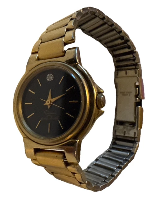 Oscar De La Renta Womens Watch 32mm Black Dial Gold Tone Dress New Battery 7.75\