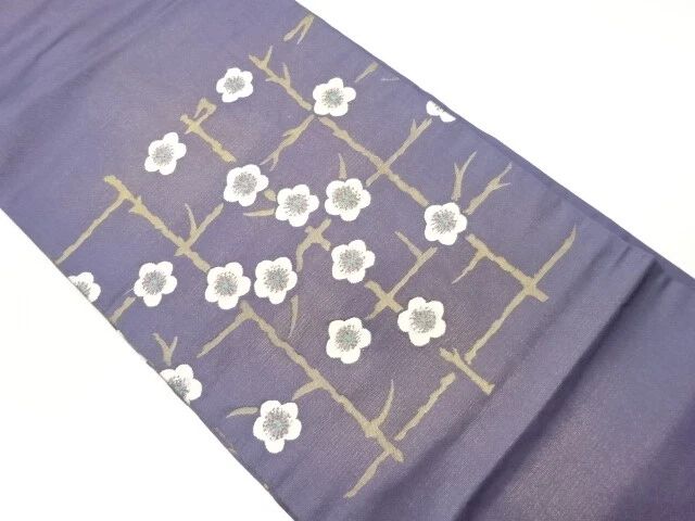 6809053: Japanese Kimono / Vintage Nagoya Obi / Woven Abstract Grid & Ume Blosso