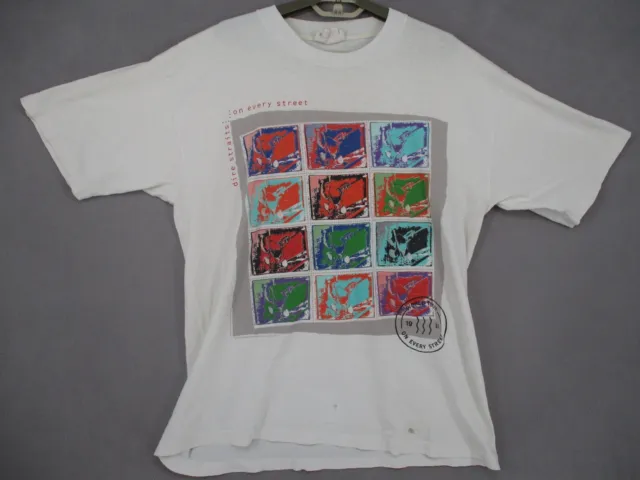 Vintage Dire Straits Shirt Mens Large White 1991 Tour Every Street Rock Band V2